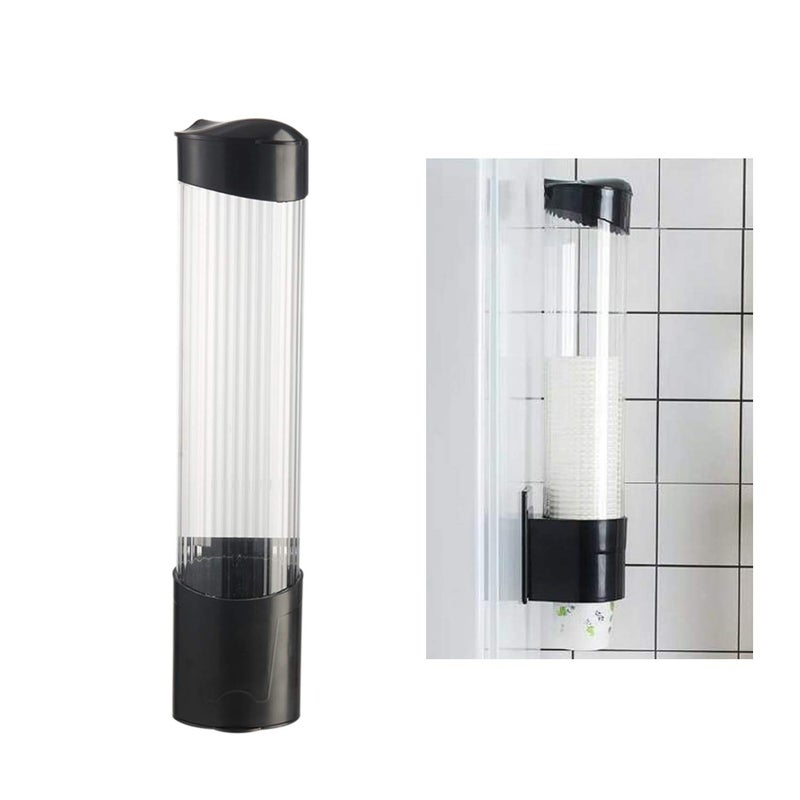 Tirifer Cup Dispenser Wall Mounted Plastic Water Dispenser Disposable Cup Holder Rack, Paste or Screw Plate Mountable for Paper Cups Halloween Party Supplies(L, Black) - Image 1
